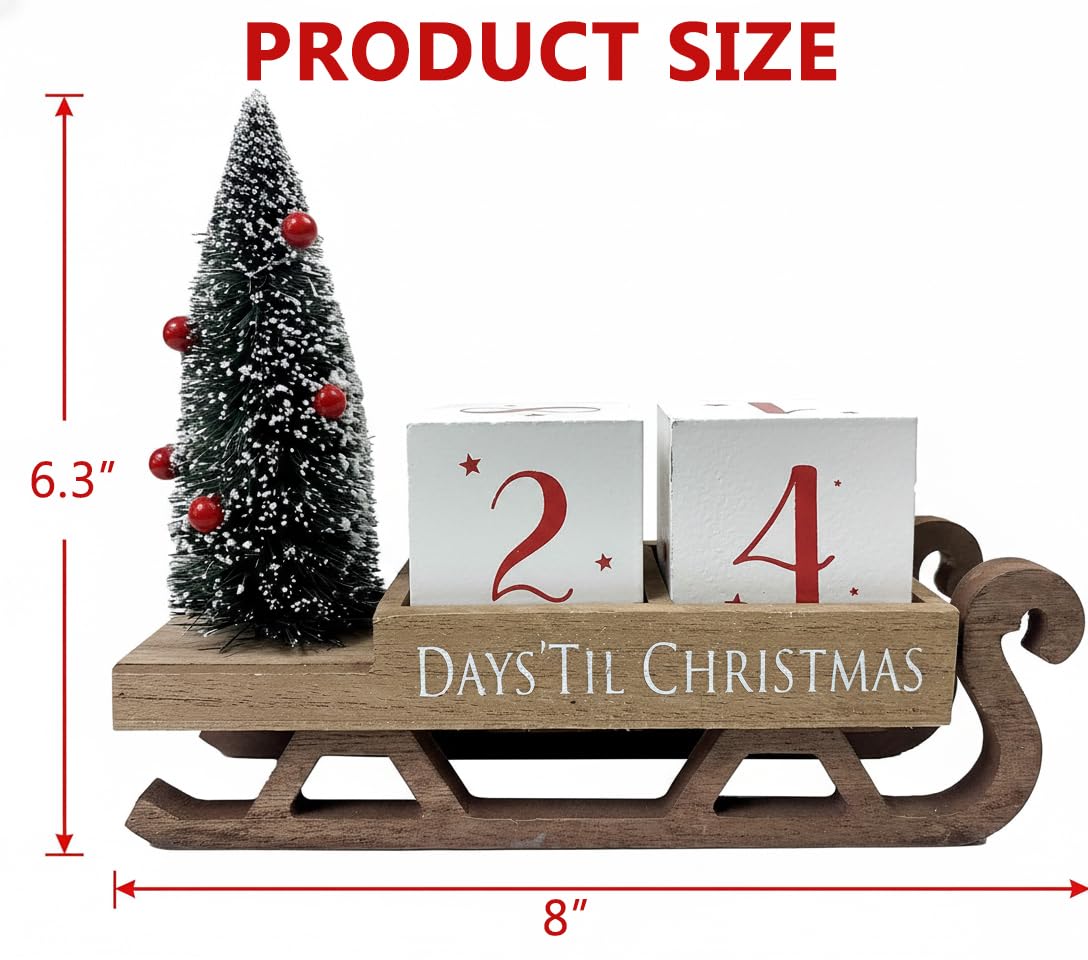 HOMirable Christmas Countdown Blocks Santa Sleigh Advent Calendar 99 Days Christmas Tree Decorations Wooden Farmhouse Rustic Sign Xmas Party Holiday Décor for Home Living Room, Mantel, Tiered Tray
