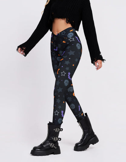 sissycos Women's Halloween Crossover Leggings High Waisted Buttery Soft Printed Tights (Halloween Print, Large)