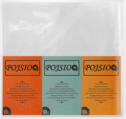 POJSIO 12 Inch Vinyl Record Sleeves Outer,50 x Record Sleeves 12 Inch | 3 Mils Thick | Crystal Clear High-Density Polypropylene Plastic Vinyl Protective Album Cover for Single Double LPs