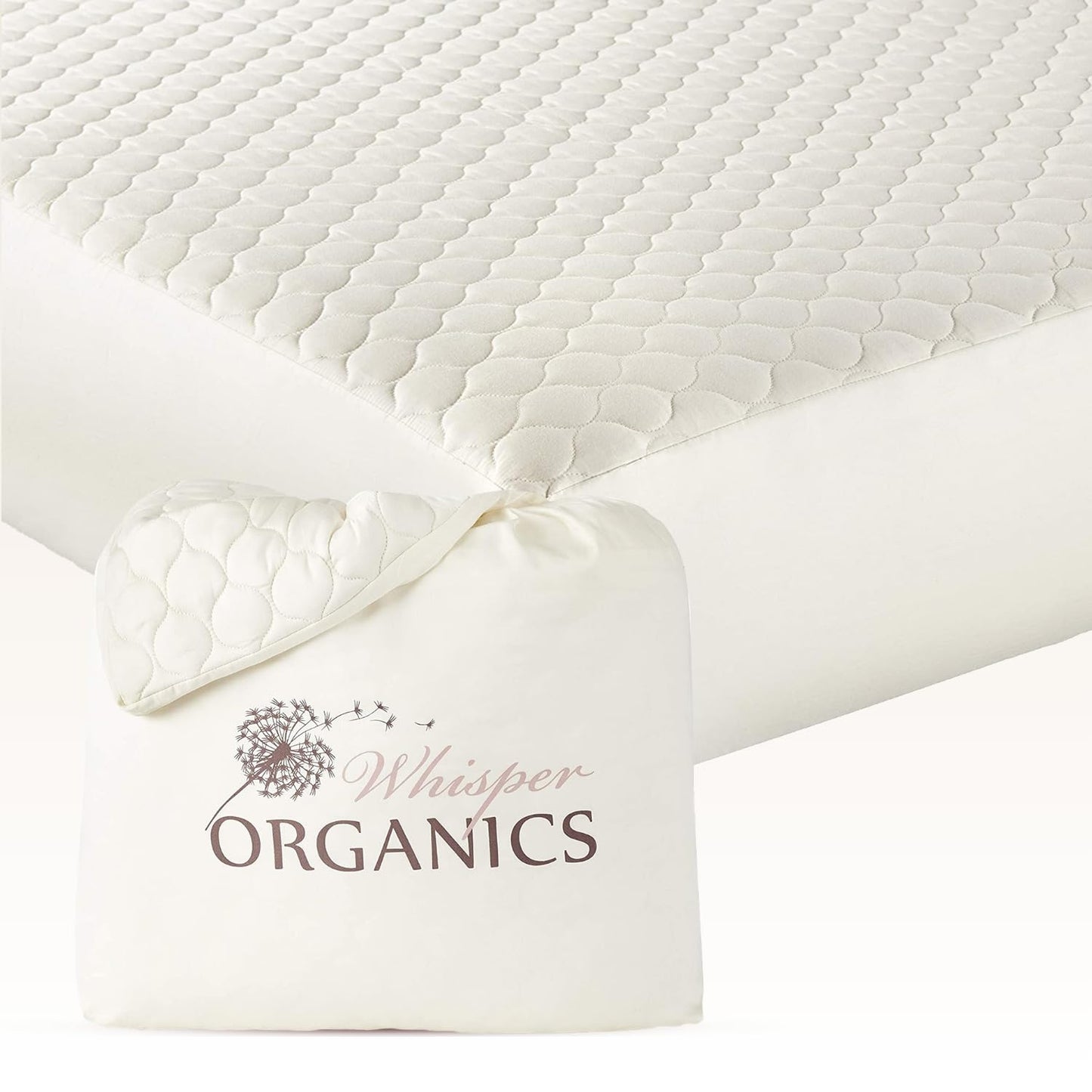 100% Cotton Organic Mattress Pad - Breathable & Cooling Mattress Protector Queen Size - Premium 300GSM Quilted and Machine Washable - Fairtrade & GOTS Certified Bed Protector (Ivory, Queen)