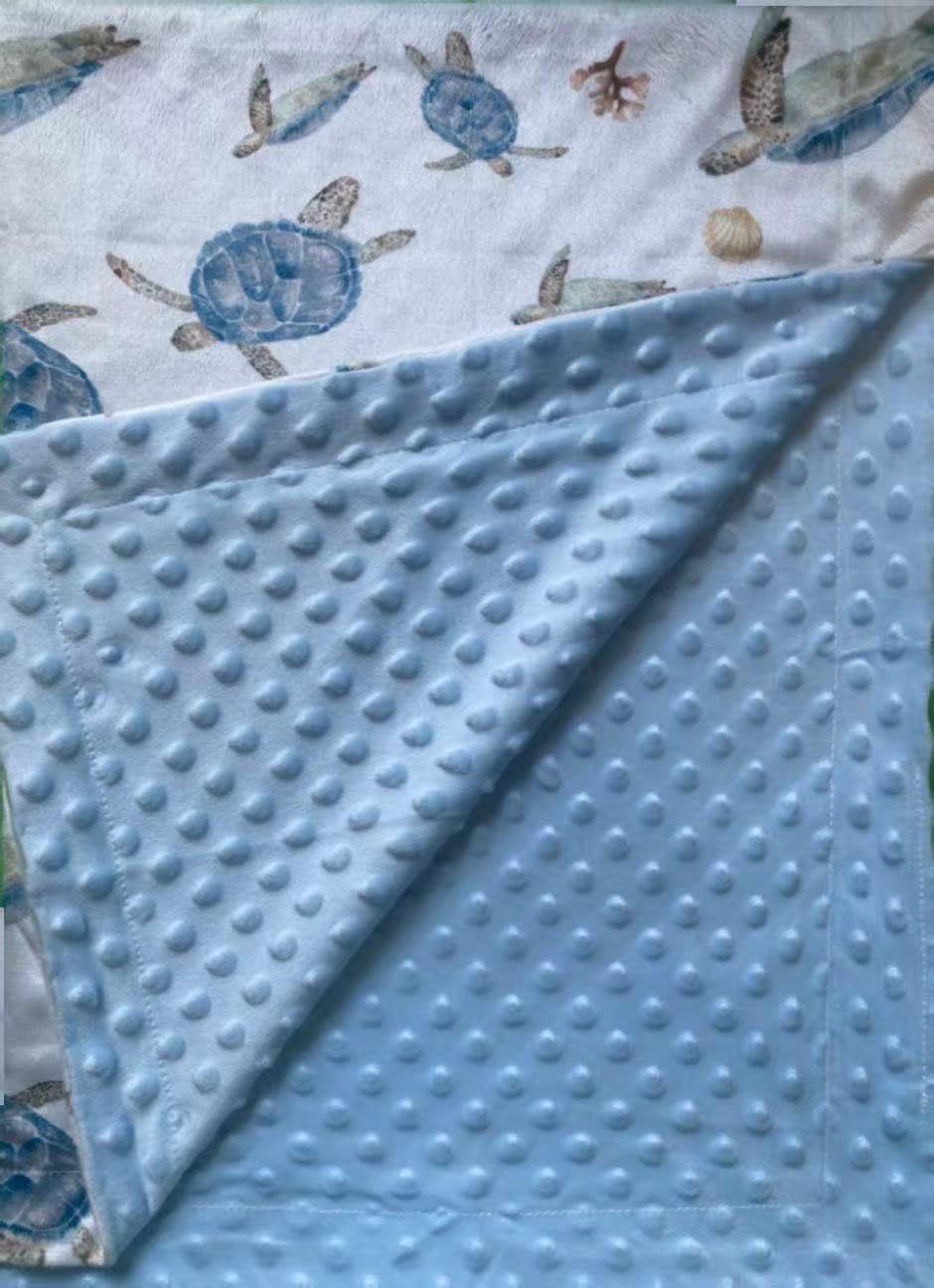 Baby Blanket for Boys Girls Super Soft Double Layer Minky with Dotted Backing Cute Cow Crib Receiving Blanket Bed Throws for Newborns Nursery Stroller Toddler 30 x 40 Inch (Turtle)