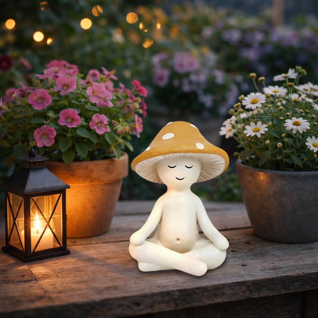 Meditation Mushroom Statue Yoga Mushroom Figurine Tabletop Decor for Home Shelf Office Coffee Table Garden Yard Patio Meditation Sculpture Gift for Women Friends Mom Decoration