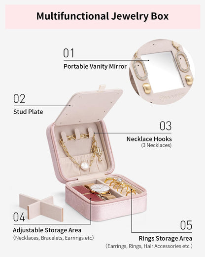 VLANDO Birthday Gifts for Women Friendship, Personalized Initial Jewelry Box, Friendship Gifts for Women Friends, Travel Essentials Small Jewelry Box, Travel Box for Girls - Letter J, Pink