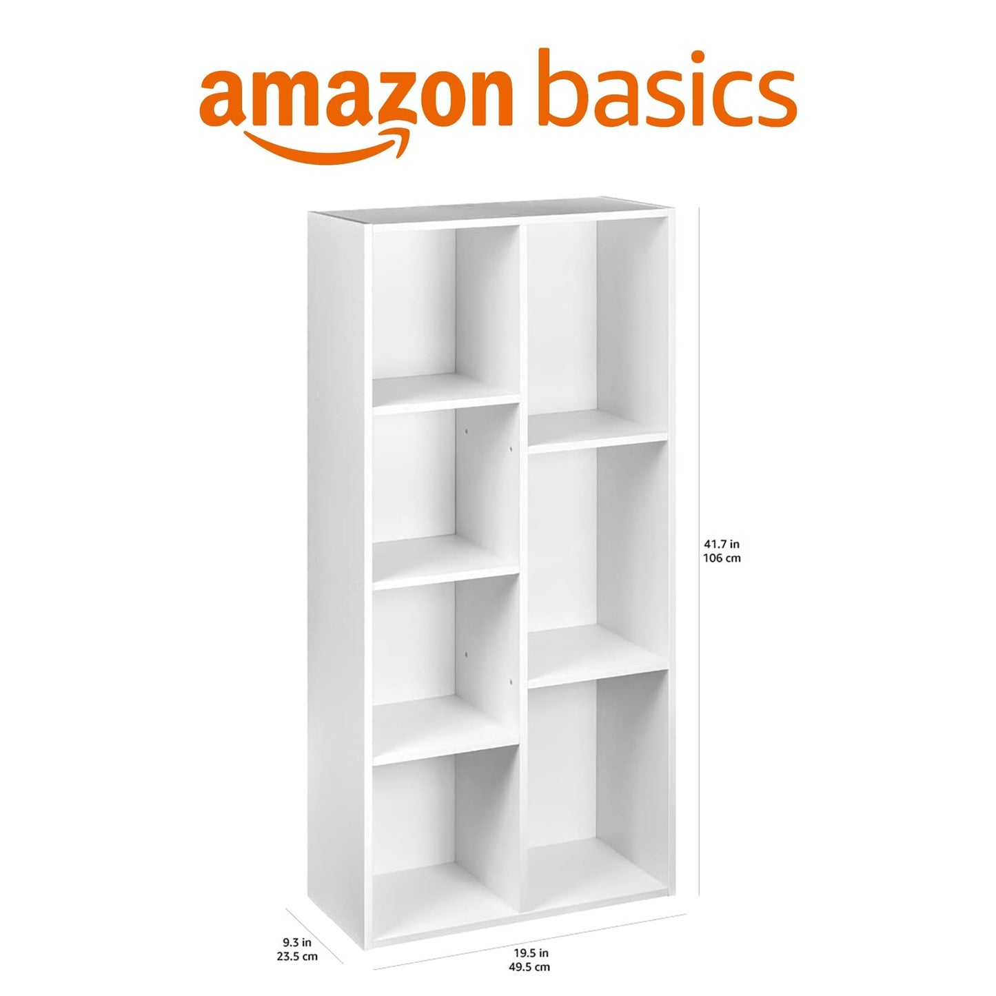 Amazon Basics 7 Cube Organizer Bookcase, Storage Shelf for Home and Office, Display Storage Organizer, Sturdy with Easy Assembly, 9.25"D x 19.49"W x 41.73"H, White