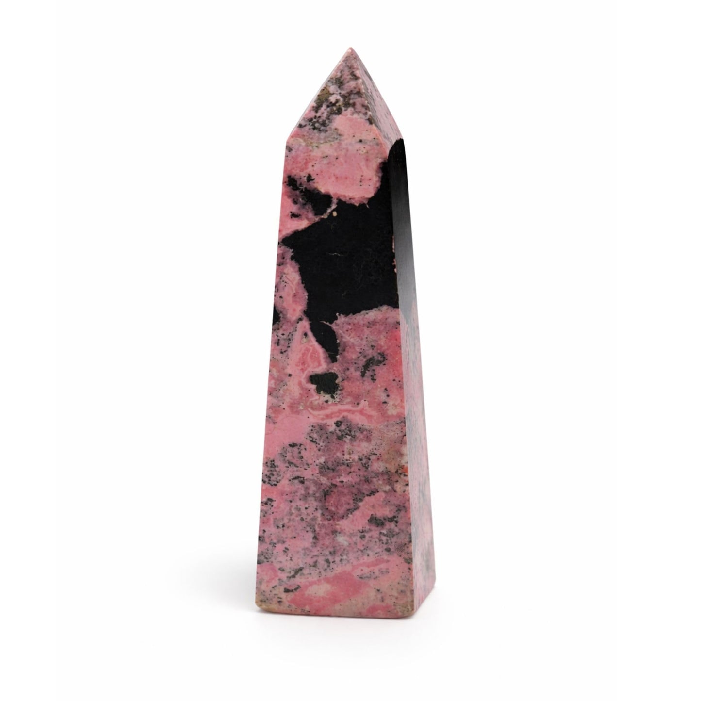 Natural Rhodonite Crystal Tower - Peruvian Real Crystals for Meditation, Reiki & Heart Chakra Healing. Pink Obelisk Decor Gift (5 to 6 oz)