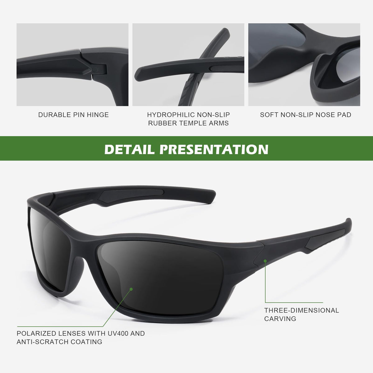 Fanshen Polarized Sunglasses for Men Women, Wrap Around Sunglasses for Mens Womens Cycling Fishing Running UV Protection (A06-Matte Black Frame Purple Lens)
