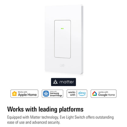 Eve Light Switch (Matter) – Smart Wall Switch for Apple Home, Alexa, Google Home, SmartThings; for Single-Pole & 3-Way switches; Thread, Requires Thread Border Router & Neutral Wire; UL-Certified