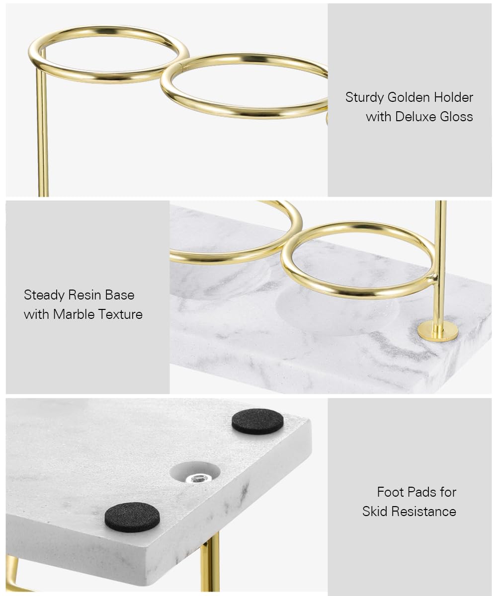 Emibele Electric Toothbrush Holder, 3 Slots 2-Layer Resin Electric Toothbrush Holder Bathroom Toothpaste Razor Storage Non-slip Organizer for Bathroom Toothbrush Toothpaste Cleanser, Gold Marble White