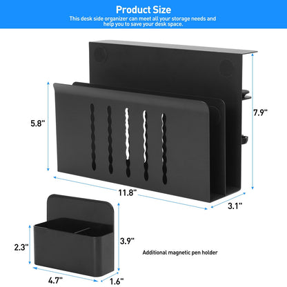 MAXECHO Desk Side Storage, Under Desk Laptop Mount, Table Side Hanging File Organizer, No Drill Clamp On Cable Management Tray, Laptop Holder with Magnetic Pen Holder for Office and Home, Load 22 Lbs
