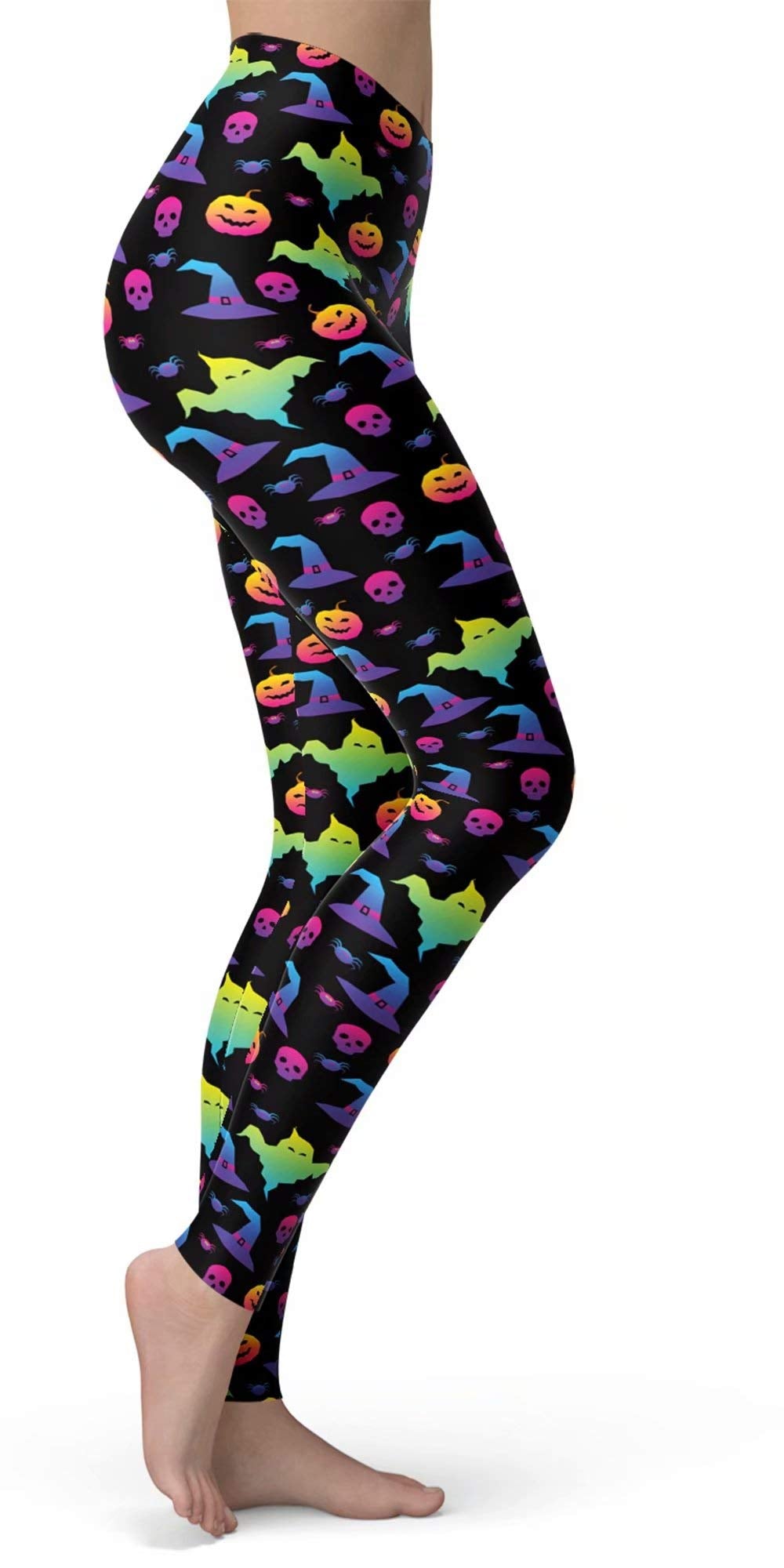 sissycos Women's 80s Leggings Artistic Splash Printed Buttery Soft Stretchy Pants (Small, Rainbow Halloween)