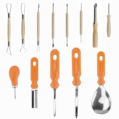Elmchee Halloween Pumpkin Carving Tools, Halloween Jack-O-Lanterns 13 Piece Professional pumpkin cutting supplies tools Kit stainless steel lengthening and thickening