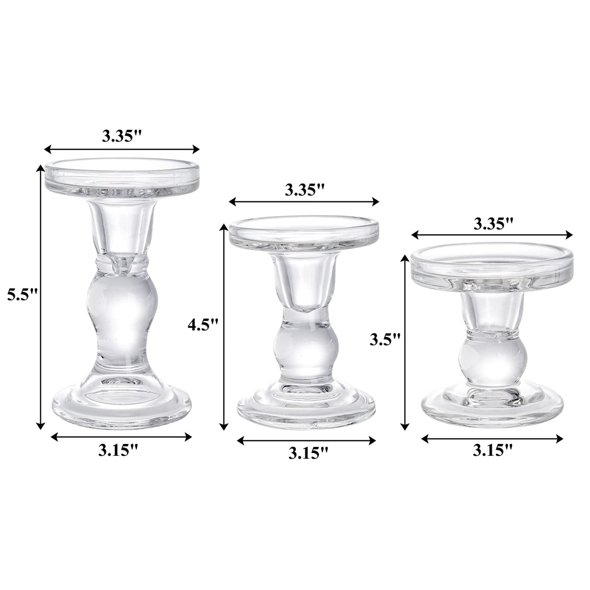 Okllen Set of 6 Glass Candle Holders, Clear Pillar Taper Candlestick Crystal Tealight Candle Holder Stand for Dinner Table, Wedding Centerpieces, Living Room, Home Decor