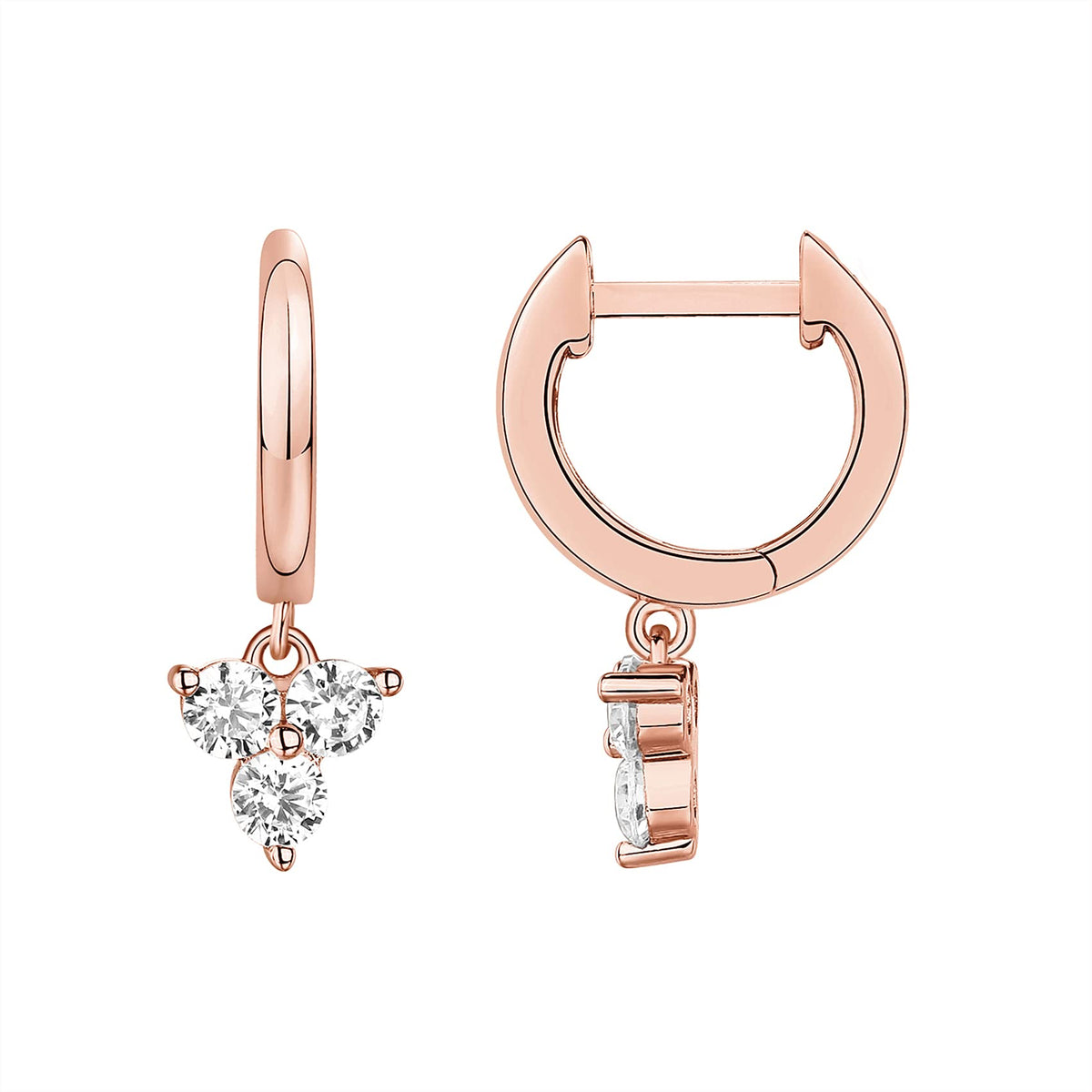 PAVOI 14K Rose Gold Plated 925 Sterling Silver Post Dangle Huggie Hoop Earrings For Women - Trendy Cubic Zirconia Cluster Hoop Earrings - Small Hinged Huggies