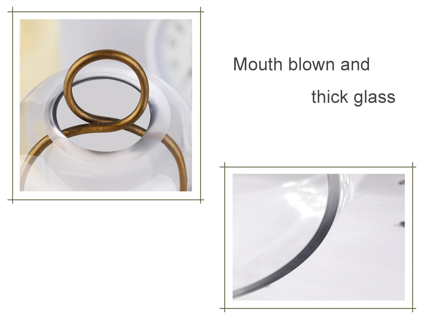 5" & 4" Wide Versatile Metal Candle Holder with Handmade Sturdy Glass Dome in Brass for Pillar Candle & Plants, 5.1" xH11.8 4" xH7.5, Industrial, Farmhouse, Shabby Chic. (2, Brass, Large & Small)