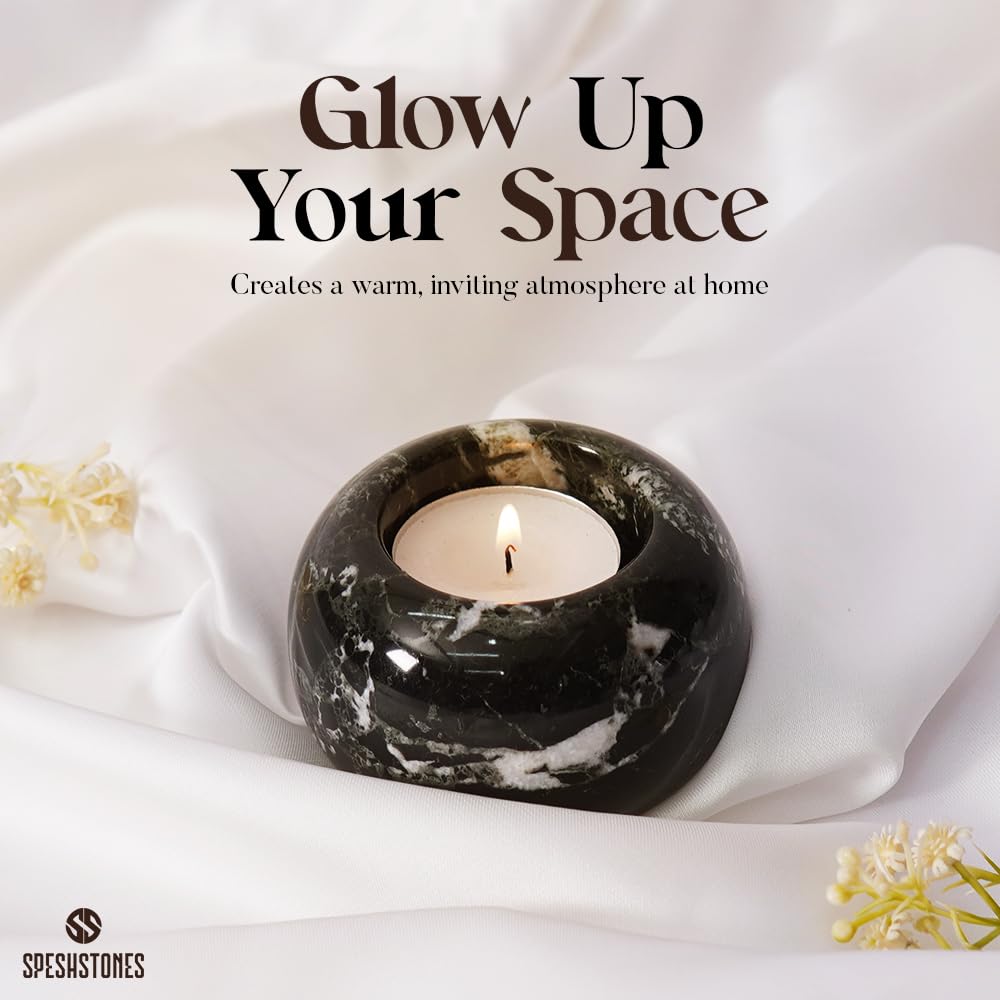 SPESHSTONES Marble Tealight Candle Holder 3.5-Inch Black Stone Votive Holder for Table Centerpieces & Earthy Aesthetic Decor, Candle Holder for Wedding Gifts for her