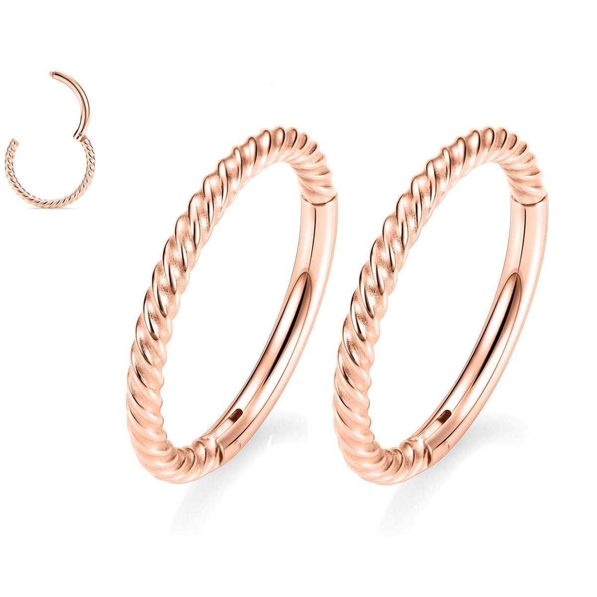 Rose Gold Septum Jewelry - 18 Gauge Seamless Septum Clicker & Nose Ring Hoop - 8mm, 18g Cartilage Earring & Lip Rings - Surgical Steel Helix Earrings - Nose Piercing Jewelry