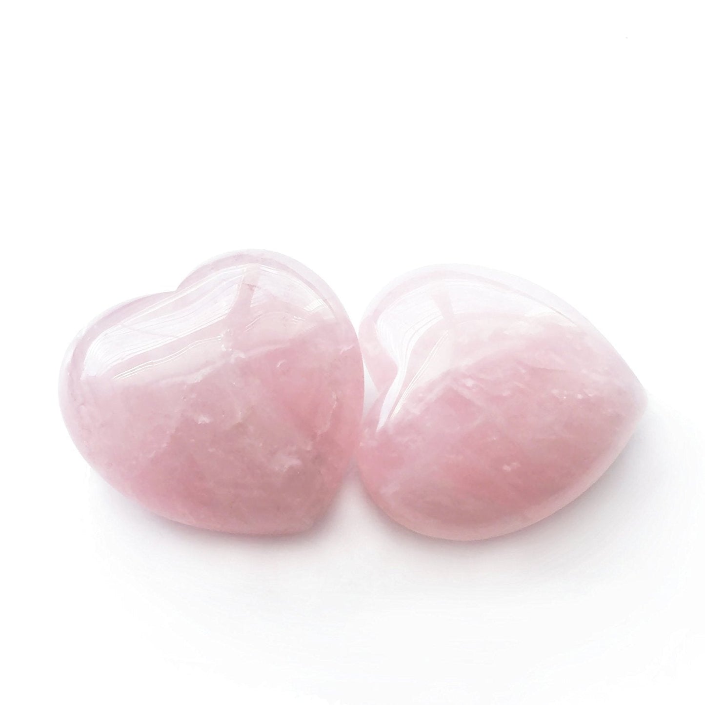 Polar Jade Set of 2 Hand-Carved Rose Quartz Puffy Hearts – 100% Natural Healing Crystals for Chakra Energy, Meditation, Massage, and Home Decor
