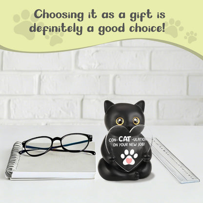 THRXOBN Con-Cat-Ulations Black Cat Resin Figurine, New Job Celebration Gift for Women, Men, Motivational Desk Decor for Cat Lovers, Encouraging Office Present for Colleague, WMS15