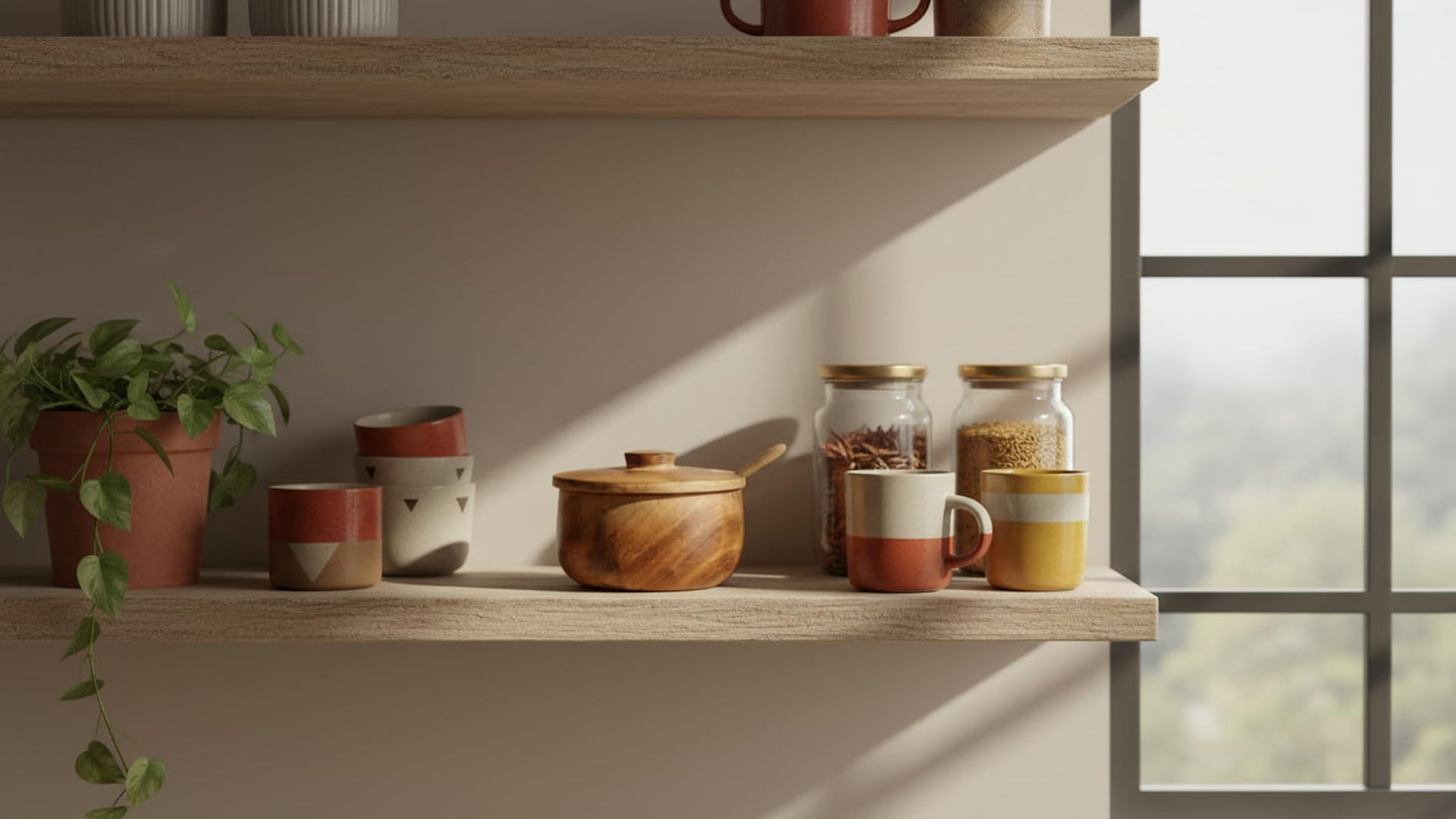 Decorative Rustic Wooden Sugar Bowl & Spoon With Lid Wide Mouth Candy Treat Jar Spice Jar Holder Condiment Nuts Serving Bowl Pot Salt Spice Herb Loose Leaf Tea Storage Container Novelty Home & Kitchen