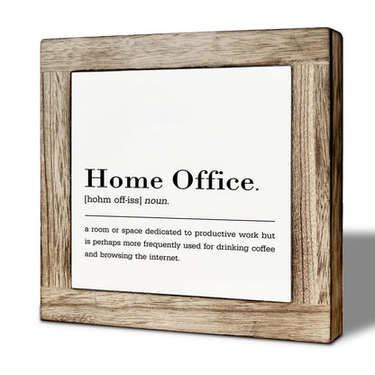 Home Office Noun Wooden Box Sign, Funny Office Table Top Desk Wood Block Plaque Signs, Country Style Desk Decorative Sign, Rustic Wooden Table Top Decor 5.9x5.9 Inches