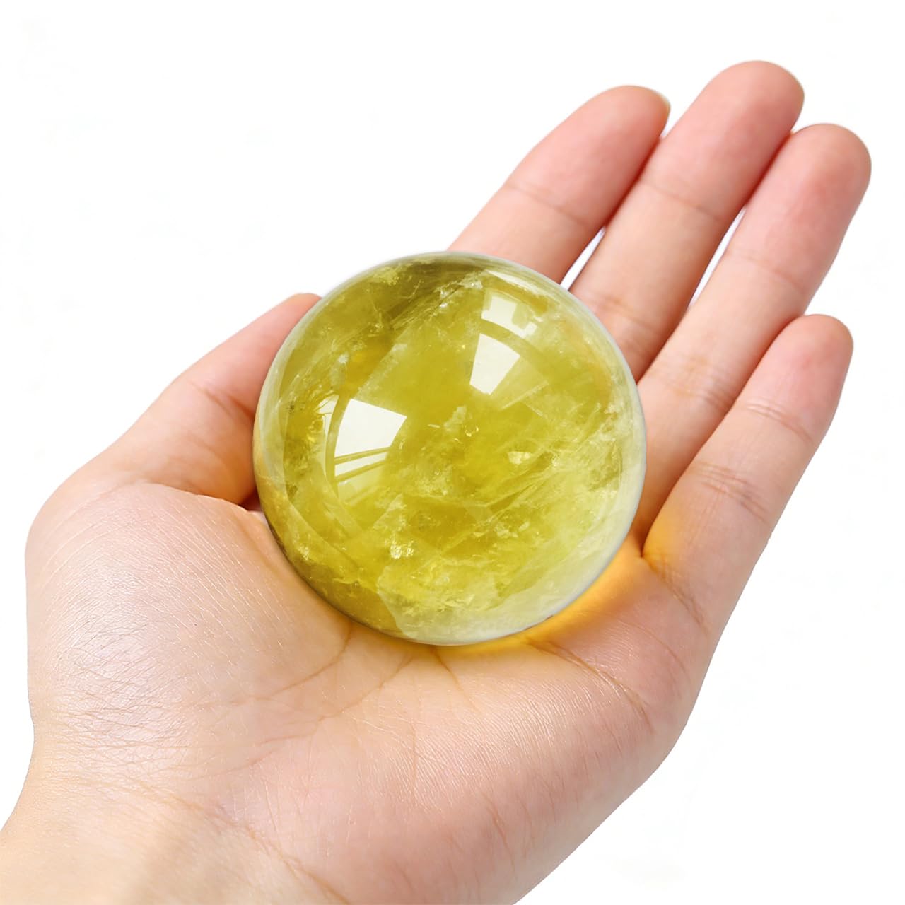 AierCrystal Natural Stone Crystal Sphere Feng Shui Home Decoration Ball Positive Energy Scrying Orb for Meditation Tool for Spiritual Space Purification Globe Diameter 5-6cm Citrine Sphere