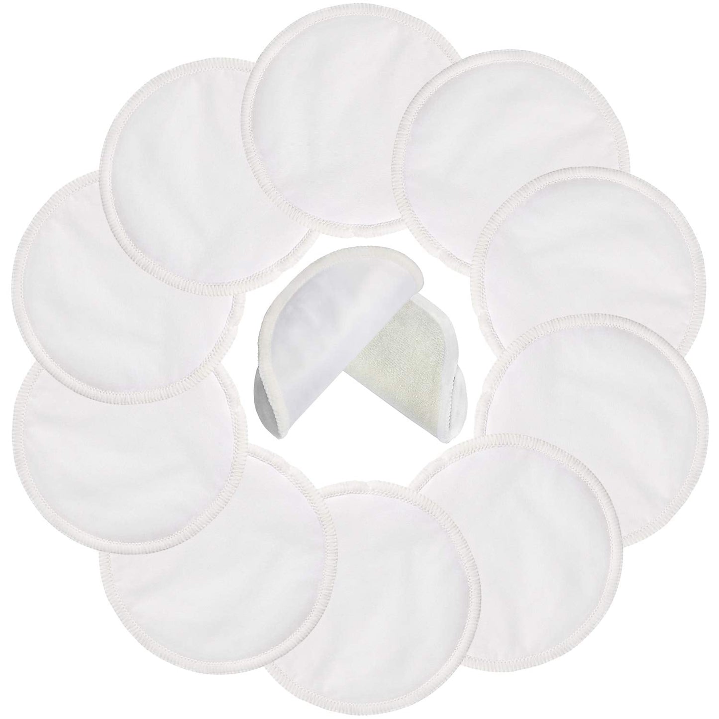 Pinowu Reusable Cotton Nursing Pads (10pcs)-Washable Breastfeeding Pads Highly Absorbent with Laundry Bag (Diameter: 12 cm)