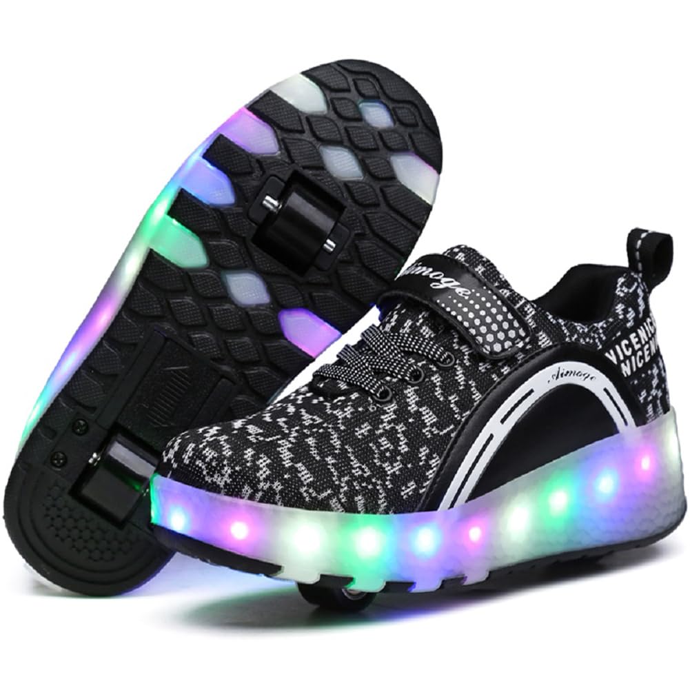 Nsasy Roller Shoes Girls Boys Wheels Sneakers Led Light up Sport Shoes Roller Skates Best Gift