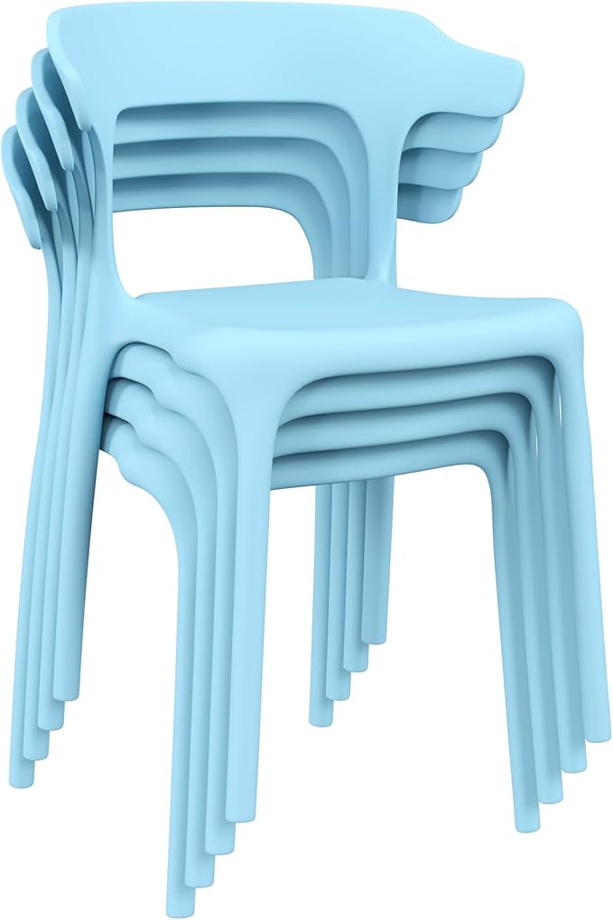 VECELO 4 Pack Plastic Stacking Chairs, Stackable Dining Chairs for Kitchen Restaurant Patio, Portable Indoor Outdoor Use, No Assembly Required, Blue