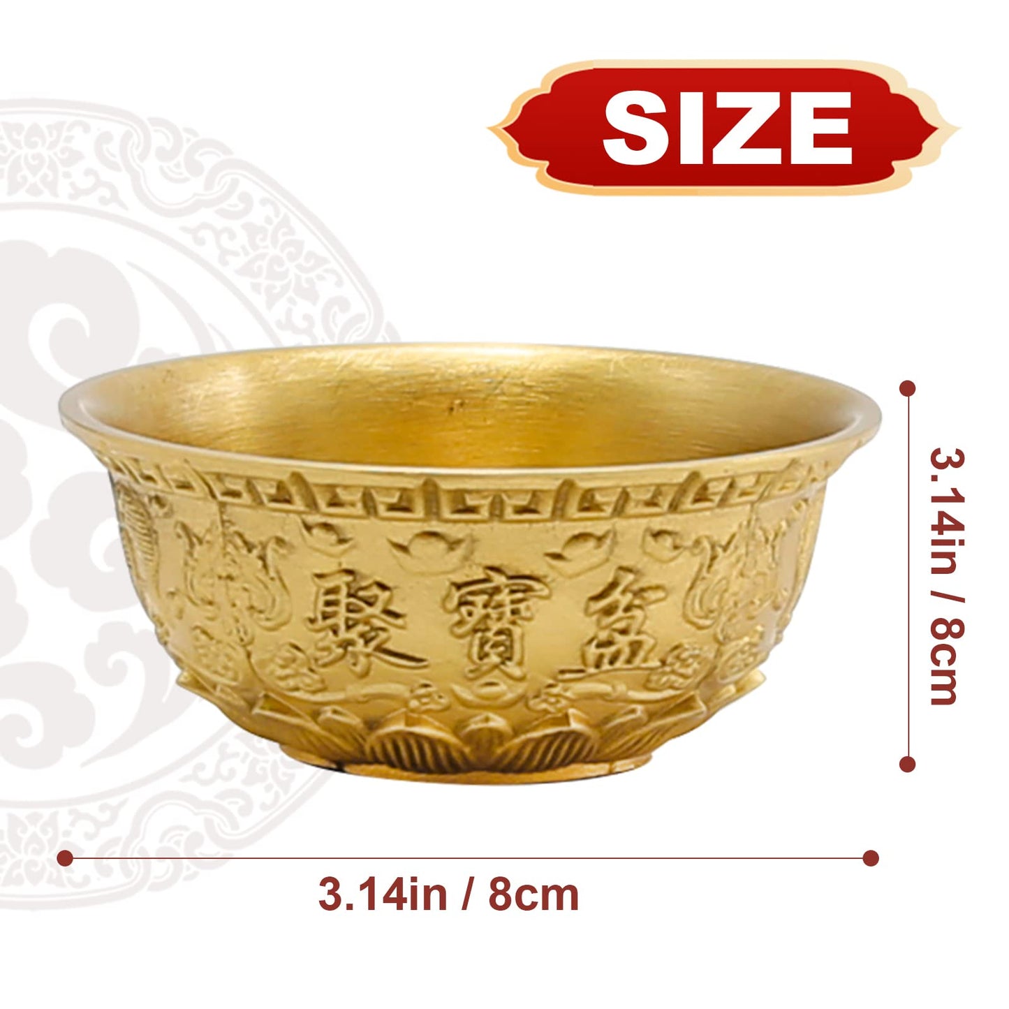 LIDSCURA 3.1 inch Feng Shui Treasure Basin Wealth Prosperity Bowl, Mini Brass Cornucopia/Golden Offering Bowl Good Luck Table Centerpieces Home Office Decorations(Golden)