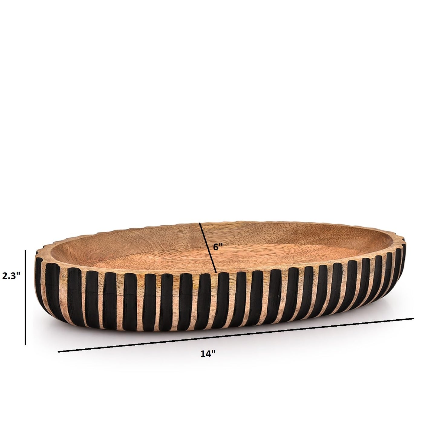 Kimona Decorative Bowl Wooden Centerpiece Table Decorations Decorative Long Wooden Bowl for Table Centerpiece (14" X 6" X 2.3")