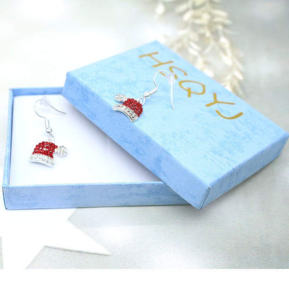 Christmas Dangle Earrings Holiday Party Drop Earrings Enamel Crystal Santa Claus Bell Hat Earring Cute Costume Jewelry Women (Christmas hat earring)