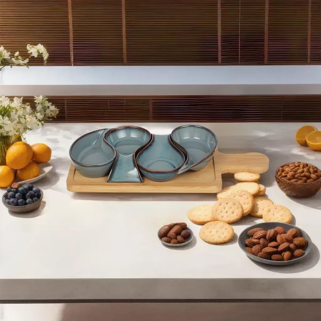 Cookspire 5-pc Porcelain Mini dip bowls for parties, Condiment serving tray, Mini Serving dishes for Olives, Nuts, Toppings; Ideal gift set for any occasion