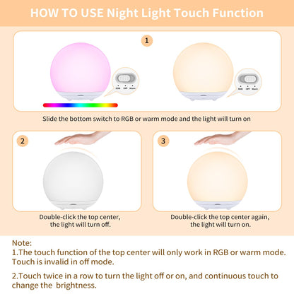 LED Night Light, Night Light for Kids, USB Rechargeable Table Lamp with Dimmable,Warm Light,7 Colors,Touch Control, 0.5/1hour Timer for Nursery, Baby,Bedroom,Camping