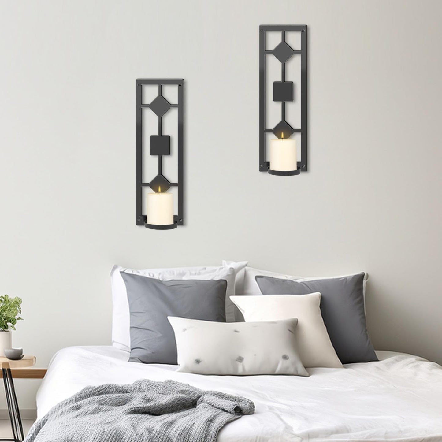 OYEFLY DIY 2 Pcs Wall Sconce Candle Holder,Metal Wall Art (Black)