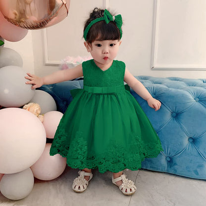 WZSYGDTC Little Girl Baptism Christening Lace Embroidery Dresses Toddler Wedding Bridesmaid Tutu Frocks(Green,12M)