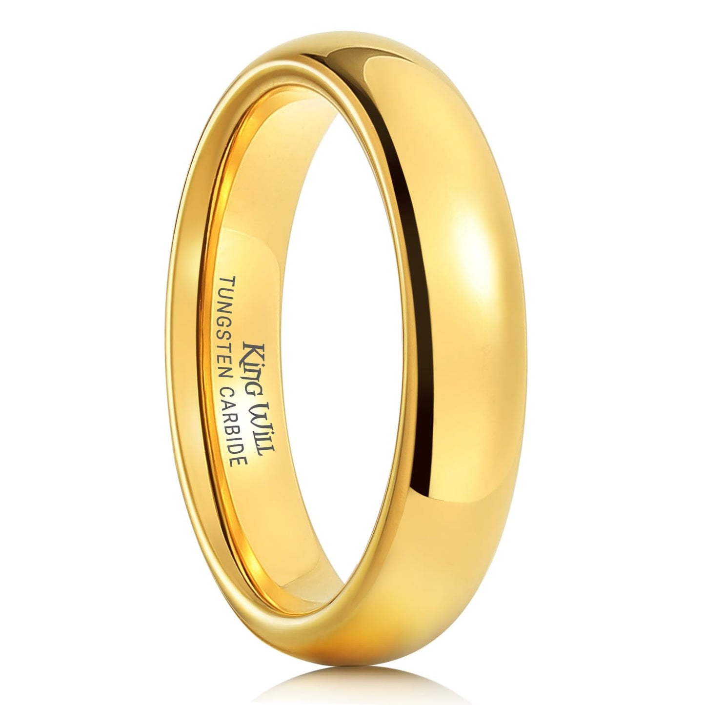 King Will GLORY 4mm 24k Gold Plated High Polished Comfort Fit Domed Tungsten Ring Wedding Band S (9.5)