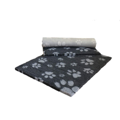 Vet Fleece Bedding | Vet Bed Original Non-Slip | for Puppys and Dogs | Manufactured in our British Mill| 40" x 30" (1.00m x 0.75m) Charcoal with Grey Multi-Paws | Quick Drying | Washable | Dog Bed