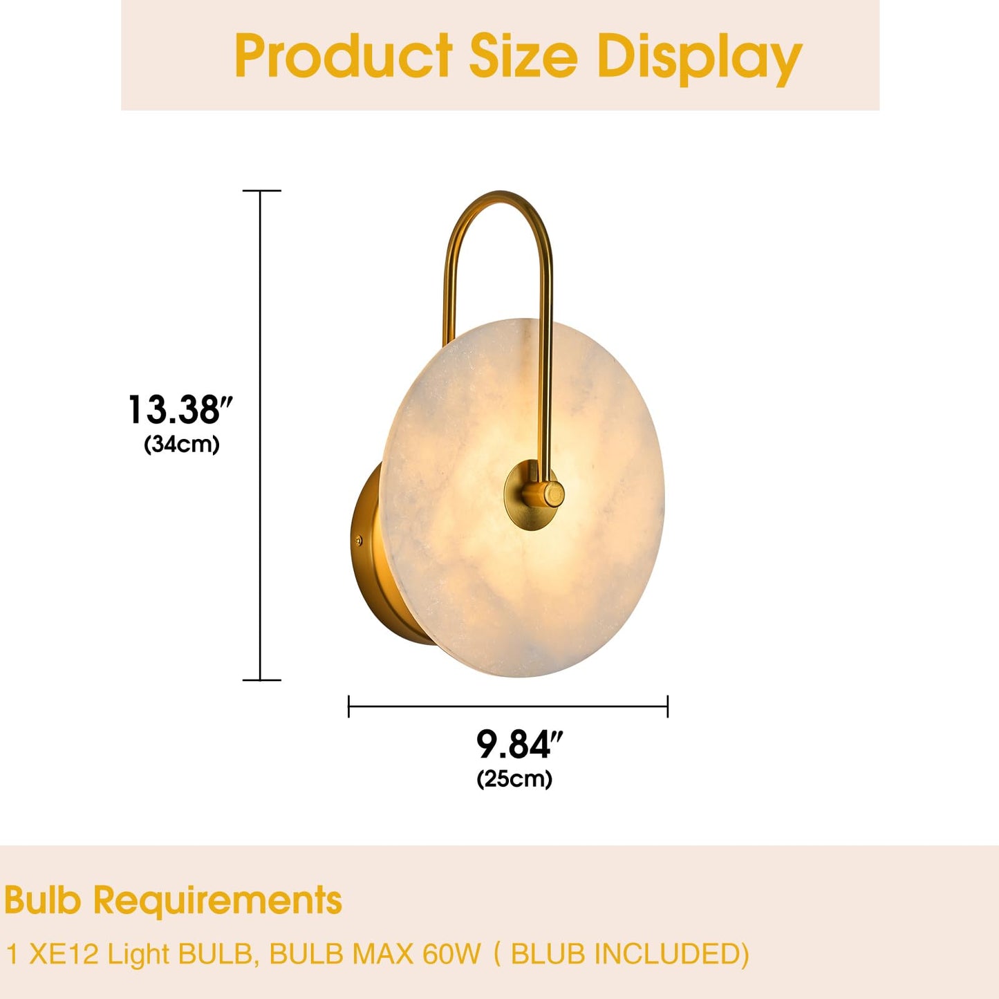 Fanyank Round Alabaster Wall Sconce Set of Two, Natural Marble Lampshade Wall Sconce, Hardwired Circular Sconce LED Modern Wall Lamp for Bedroom, Stairs, Living Room, Bedside, Hallway