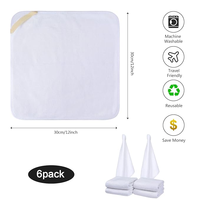 SINLAND Microfiber Facial Cloths Fast Drying Washcloth 12inch x 12inch White 6
