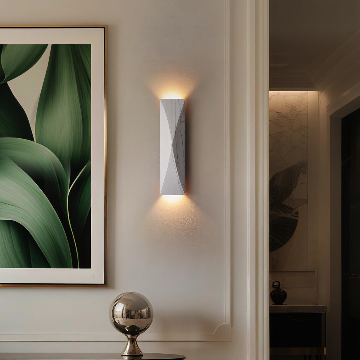 LVLVlech 15.75 Inch Nordic Natural Marble Wall Sconce, Up and Down Lighting, Ideal for Living Room, Bedroom, Staircase and Entryway
