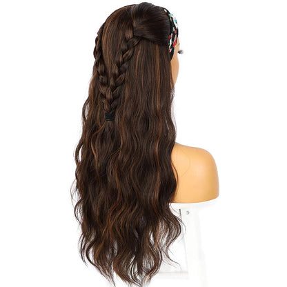 Sapphirewigs Body Wave Headband Wig Synthetic Long Wavy Wigs for Women Glueless Brown Hair Natural Looking 150% Density 26 inch