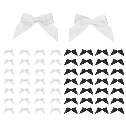 uxcell 1 Set Satin Ribbon Bows, 2.5" Self Adhesive Satin Bows Premade Craft Bow with Double-Sided Tape for Gift Wrapping Making Crafts Birthday Party Wedding Decorations, Black, White