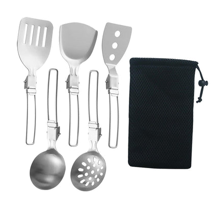 Esquirla 6Pcs Camp Cooking Utensil Set,Outdoor Kitchen Gear, Foldable Cooking Organizer Metal Camping Kitchen Utensil Set, Cookware Kit for Camp RV, BBQ