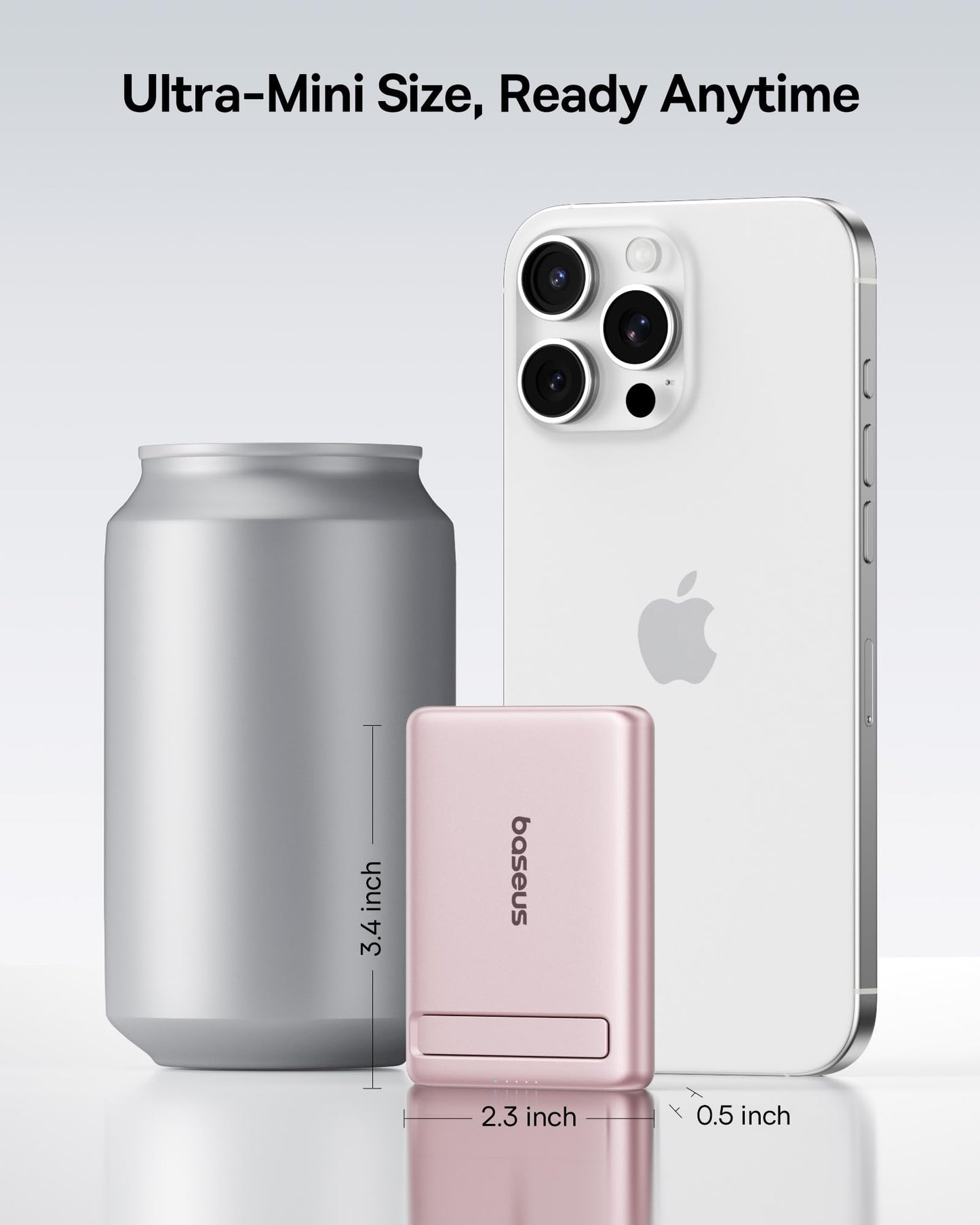 Baseus Picogo Power Bank, Smallest 5000mAh Magnetic Portable Charger with Stand, Qi2 Certified 15W Ultra-Mini MagSafe Battery Pack, Alloy Wireless Travel Fast Charger for iPhone 17/16 Series(Grey)