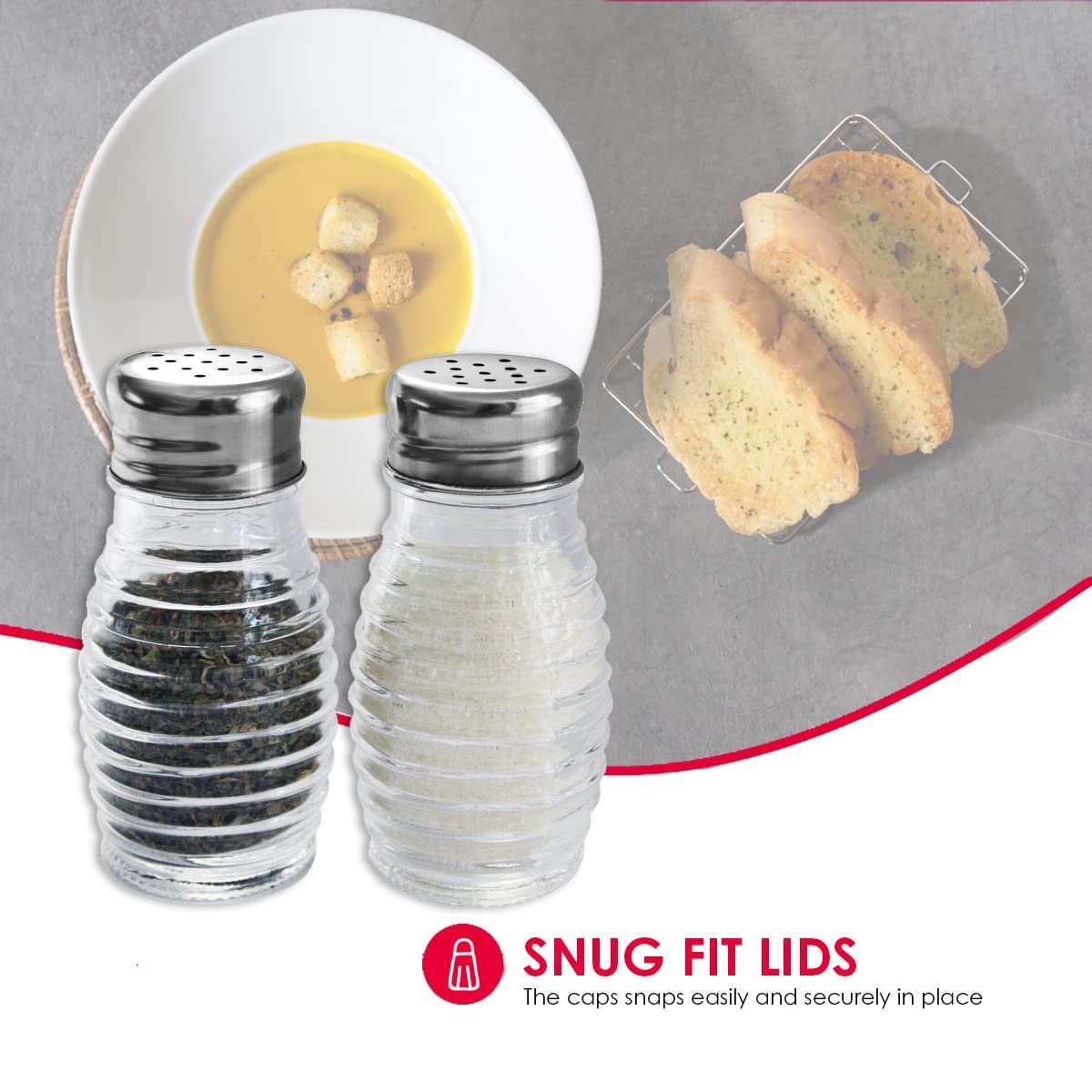 Beehive-Style Glass Salt and Pepper Shakers (Silver), By Home Basics | 2 Piece Shakers for Salt, Pepper, Cumin, Cinnamon, Paprika, and More | Easy Screw On Lids