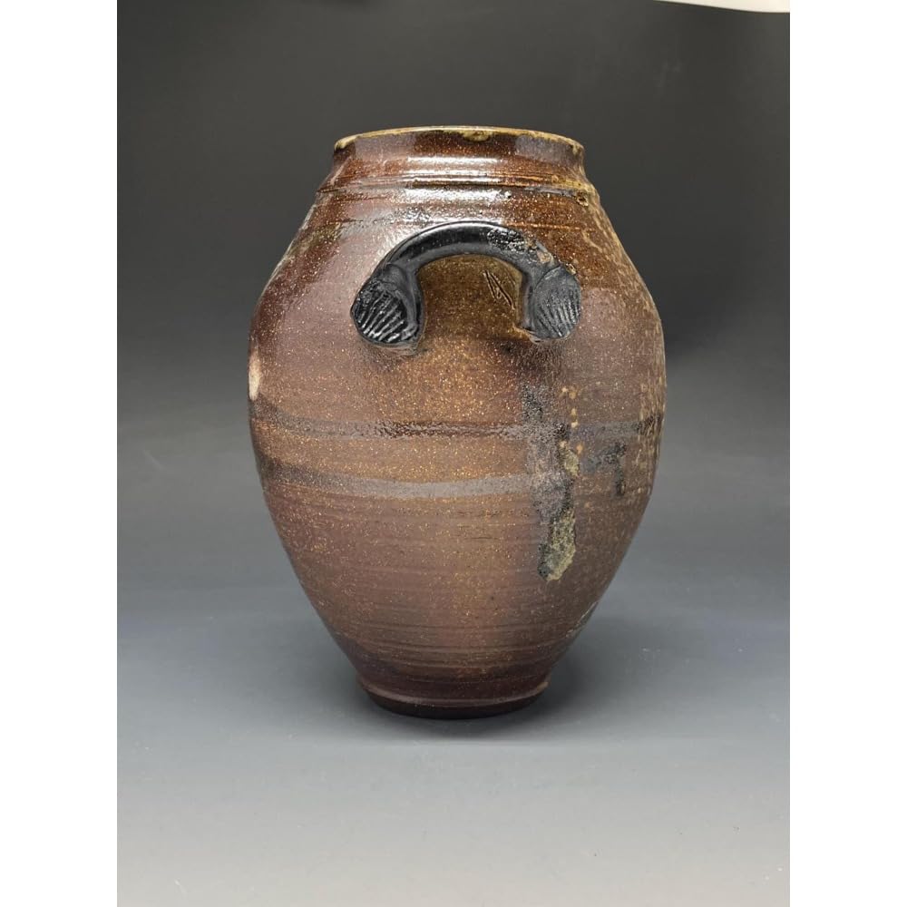 7.5" Side Fired Salt Glazed Stoneware Vase with Handles, Boho Terracotta Large Pottery, Rustic Farmhouse Decorative vases for Centerpieces