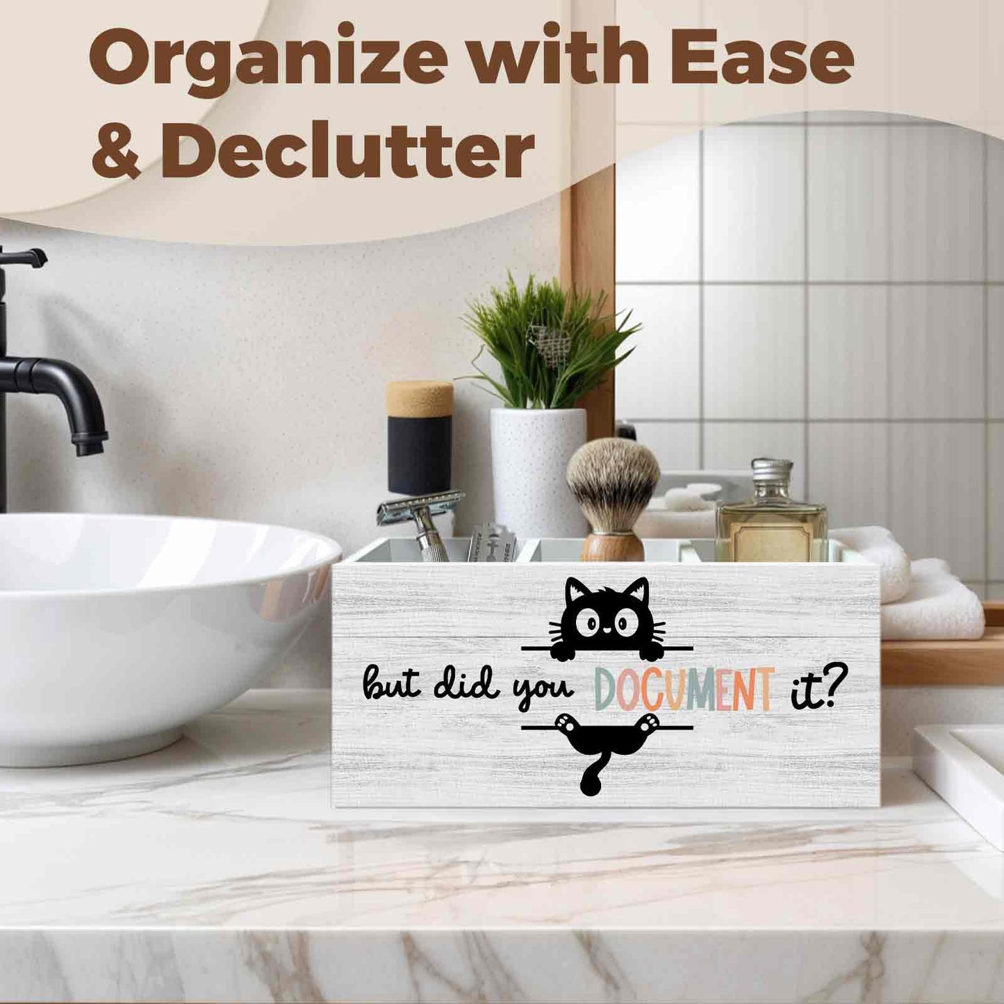 XINCEYWJ Funny Black Cat Pencil Pen Holder for Desk Organizer, Black Cat Gifts, HR Human Resource Gifts, But Did You Document It Wooden Box Decorations for Office Workplace Desk Tabletop Decor