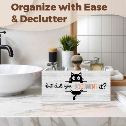 XINCEYWJ Funny Black Cat Pencil Pen Holder for Desk Organizer, Black Cat Gifts, HR Human Resource Gifts, But Did You Document It Wooden Box Decorations for Office Workplace Desk Tabletop Decor