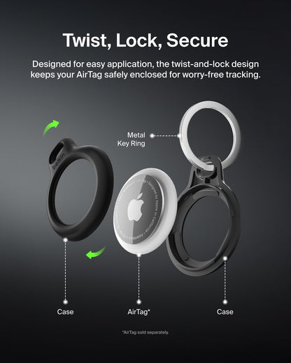Belkin F8W973 AirTag Case with Key Ring (Secure Holder Protective Cover for Air Tag with Scratch Resistance Accessory) - Black