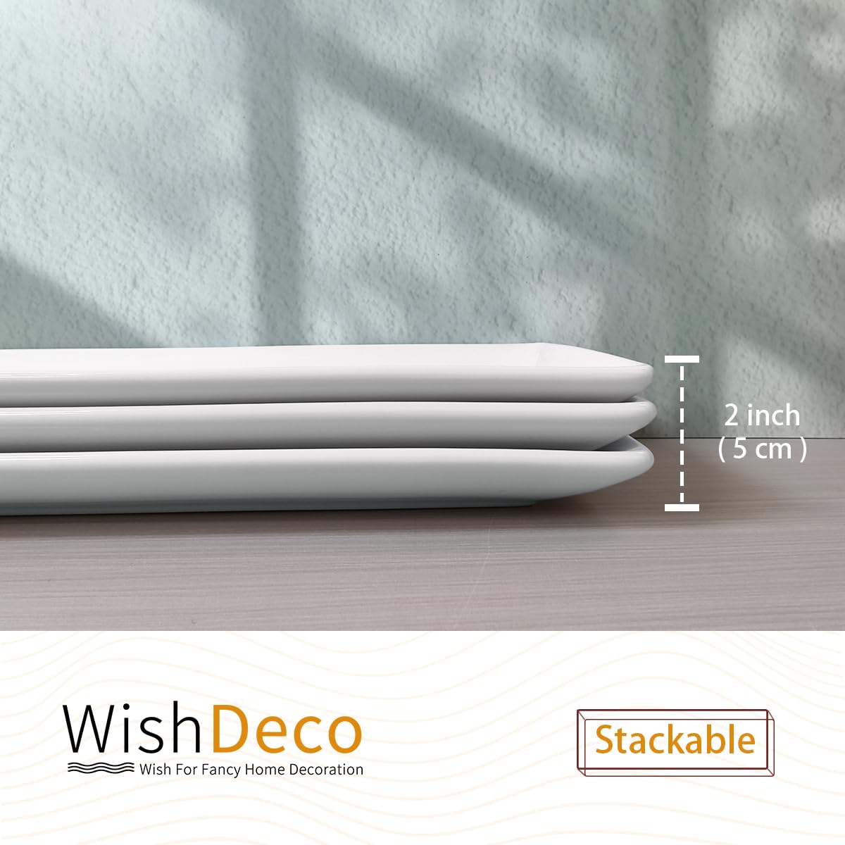 WishDeco Serving Platters Set of 3, Large Serving Trays 14 inch, White Serving Plates, Ceramic Rectangle Plate, Long Platter for Cake, Sushi, Steak, Dessert, Buffet